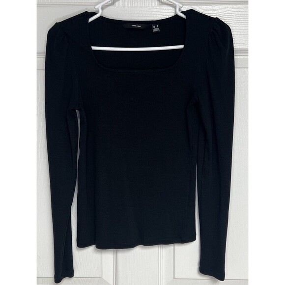 Vero Moda Kelly Square Neck Puff Sleeve Rib Top Black Size Small - Picture 3 of 7